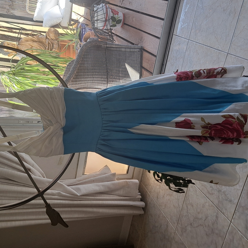 Floral Halter Dress in Blue and White